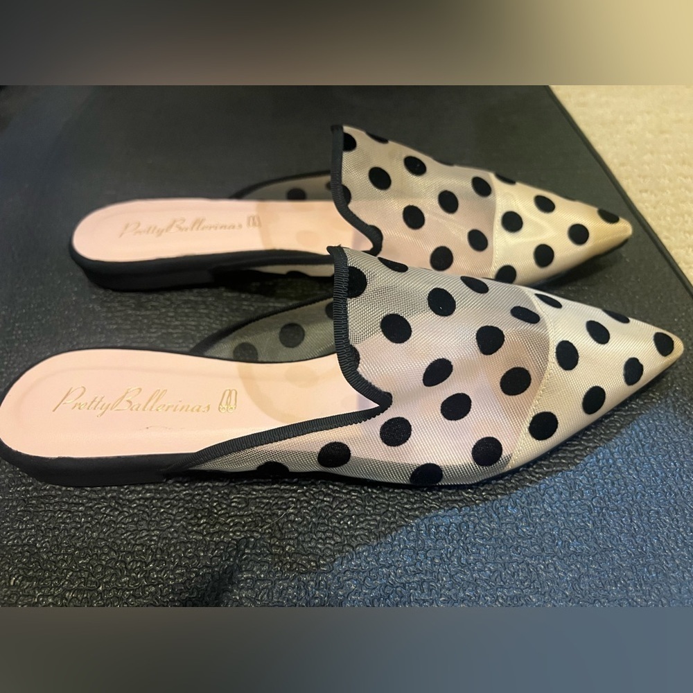 Pretty Ballerinas Cream and Black Polka Dot Mules